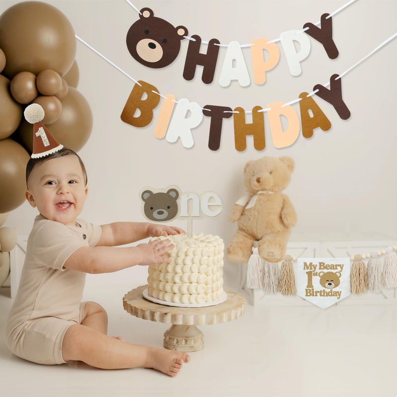 DCJHFJ Bear 1st Theme First High Chair Banner For 1st Birthday Party Decorations With One Cake Topper - Image 5
